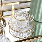 Xícara de Café Petra Cristal Ecológico com Pires e Borda Dourada 70ml - Ela Decora